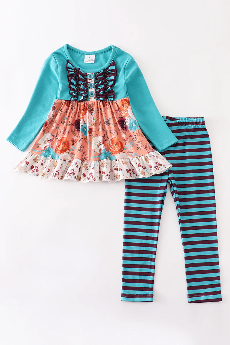 Teal ruffle girl set
