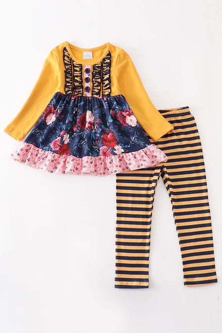 Mustard floral girl set