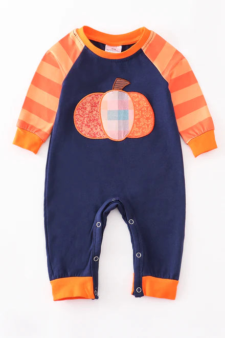 Navy boy pumpkin romper