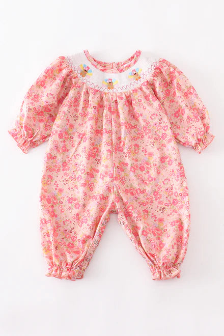 pink turkey smocked romper