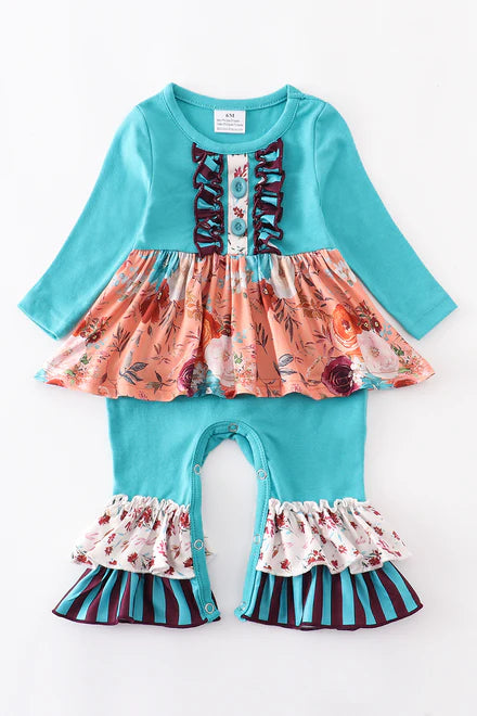 Teal ruffle romper