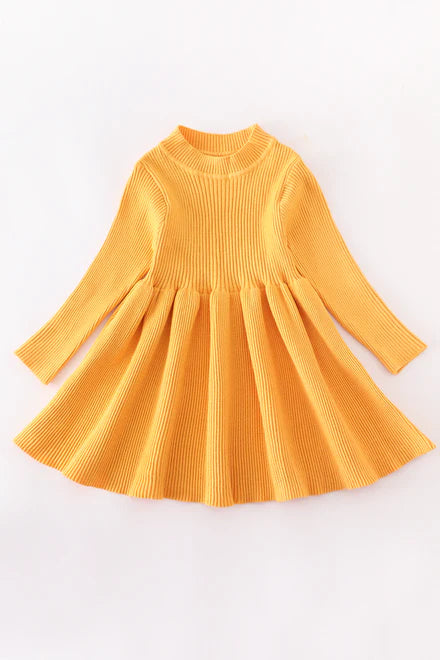Ribbed mustard sweater dress