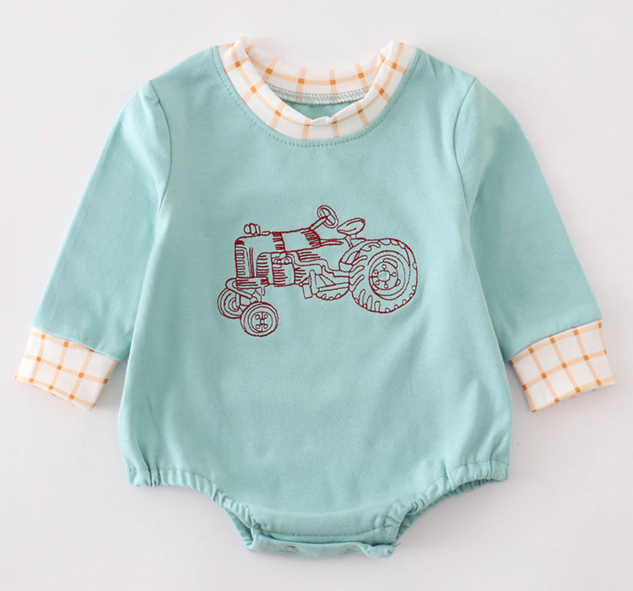 Tractor embroidered baby romper