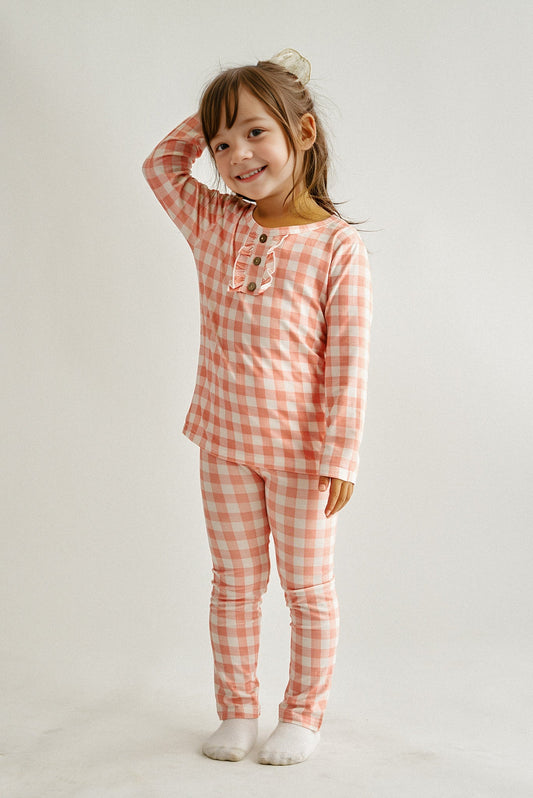 Pink plaid girl bamboo pajamas set