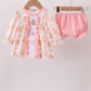 Pink gingerbread embroidery ruffle bloomer set