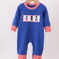 Blue character embroidery romper