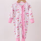 Pink santa claus bamboo ruffle zipper romper