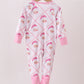 Pink santa claus bamboo ruffle zipper romper