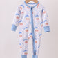 Blue santa claus bamboo zipper romper
