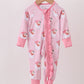 Pink santa claus bamboo ruffle zipper romper