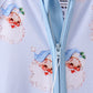 Blue santa bamboo pajama zipper romper