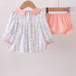 Pink floral bow embroidery bloomer set