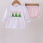 Pink christmas tree embroidery bloomer set