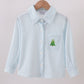 Christmas tree embroidery button down shirt