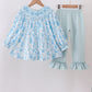 Blue snowman christmas tree smocked ruffle pants set