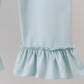 Blue snowman christmas tree smocked ruffle pants set