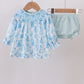 Blue snowman christmas tree smocked bloomer set