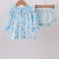 Blue snowman christmas tree smocked bloomer set