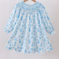 Blue snowman christmas tree smocked dress