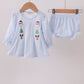 Blue santa claus embroidery bloomer set