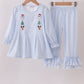 Blue santa claus embroidery ruffle pants set