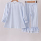 Blue santa claus embroidery ruffle pants set
