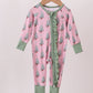 Pink christmas tree bamboo ruffle zipper romper