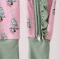 Pink christmas tree bamboo ruffle zipper romper