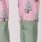 Pink christmas tree bamboo ruffle zipper romper
