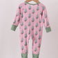 Pink christmas tree bamboo ruffle zipper romper