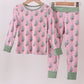 Pink christmas tree bamboo pants set