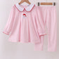 Pink santa claus embroidery gingham pants set