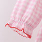 Pink santa claus embroidery gingham pants set