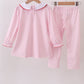 Pink santa claus embroidery gingham pants set