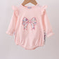 Pink floral bow applique ruffle bubble