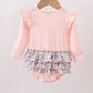 Pink floral bow applique ruffle bubble