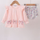 Pink floral bow applique bloomer set