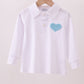 Blue heart french knot button down top