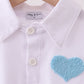 Blue heart french knot button down top
