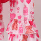 Pink bear embroidery ruffle pants set