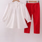 White puppy embroidery ruffle pants set