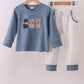 Blue puppy embroidery pants set