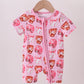 Pink bow baseball bamboo romper