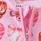 Pink bow baseball bamboo romper