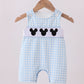 Blue character embroidery gingham jonjon