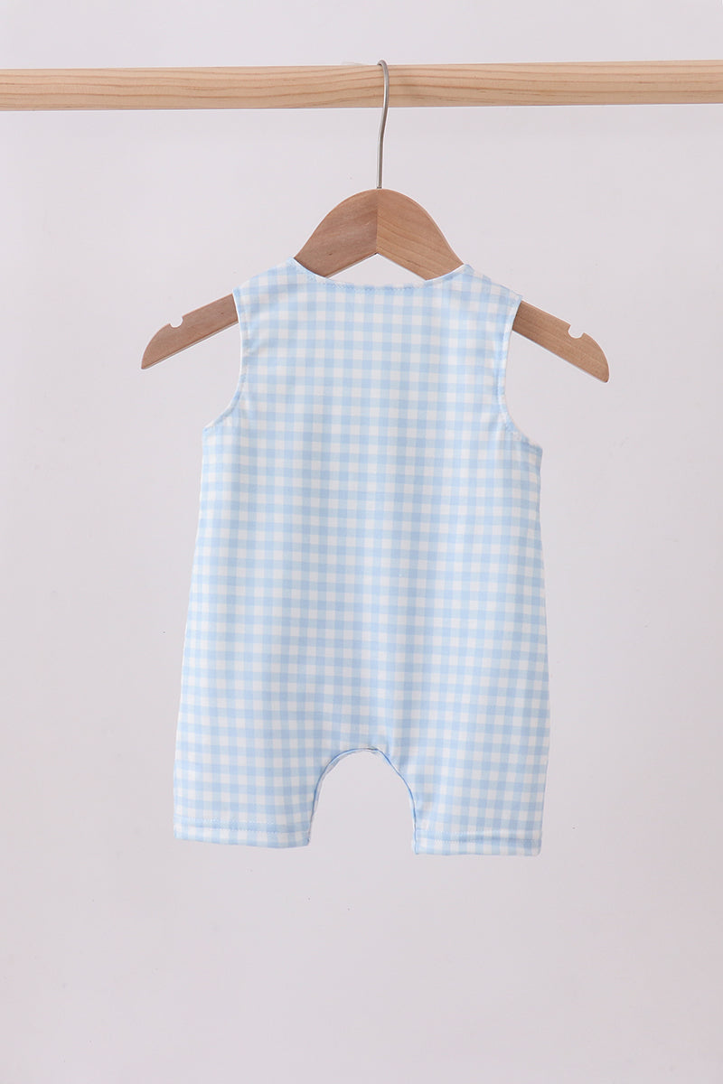 Blue character embroidery gingham jonjon