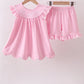 Pink big sister embroidery ruffle shorts set