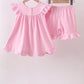 Pink big sister embroidery ruffle shorts set