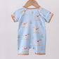 Blue puppy print bamboo romper