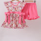 Pink baseball print ruffle shorts set